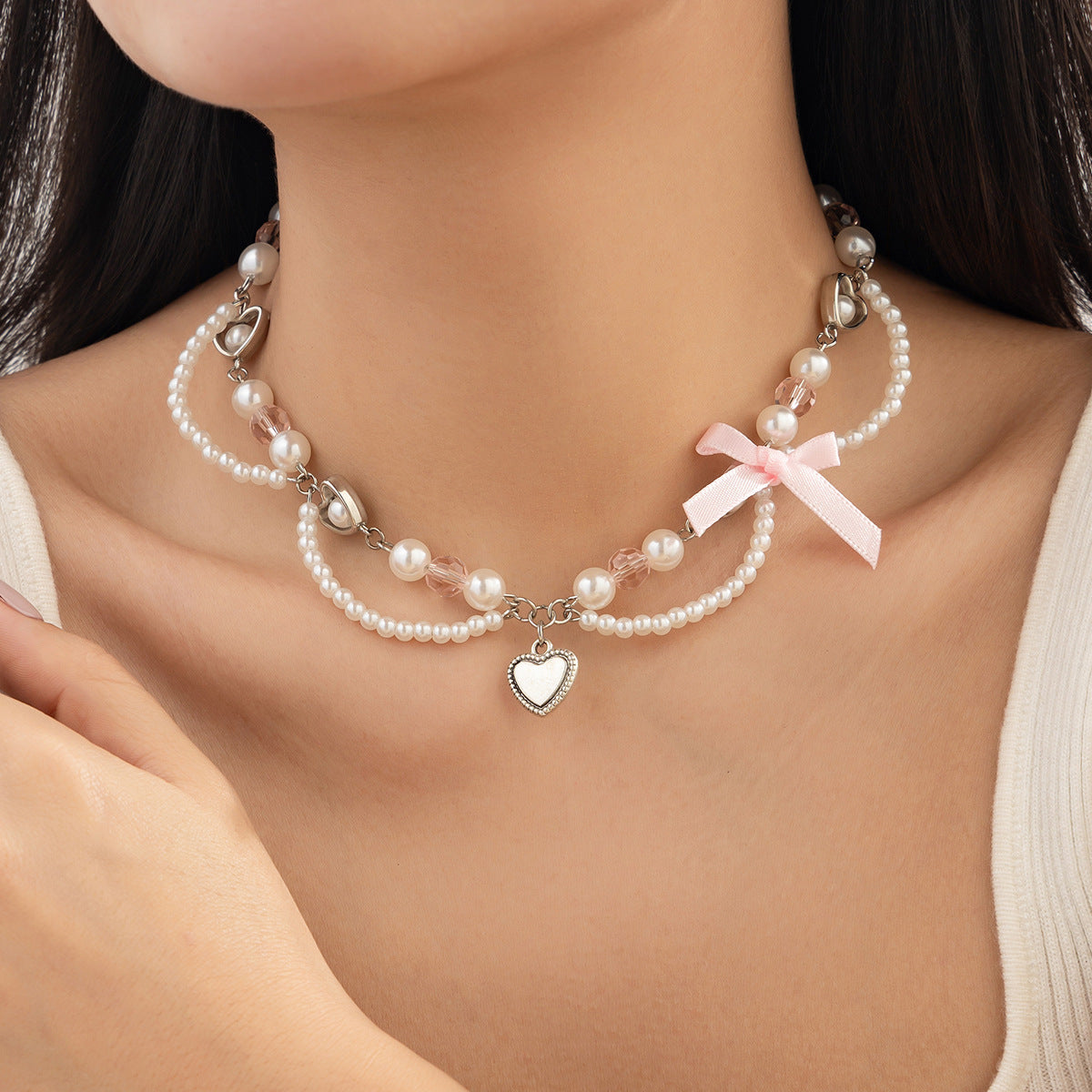 Sweet Style Bow Strawberry Simple Imitation Pearl Necklaces
