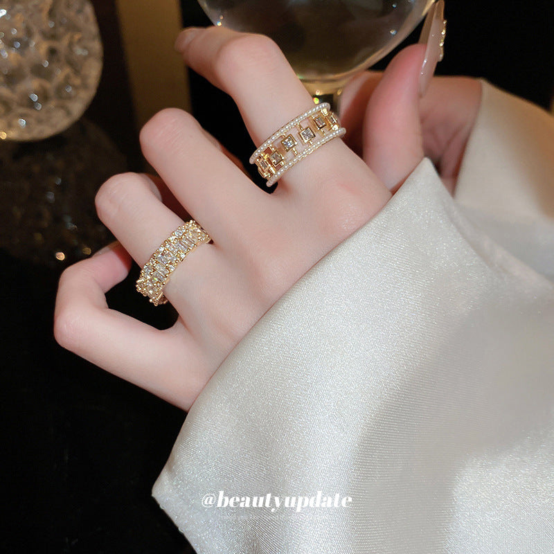 Pearl Zircon Letter Open Special Interest Light Rings
