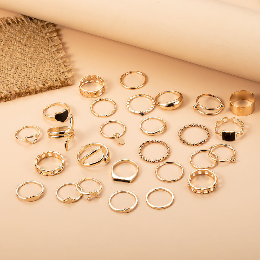 Epoxy Love Square Set French Retro Rings