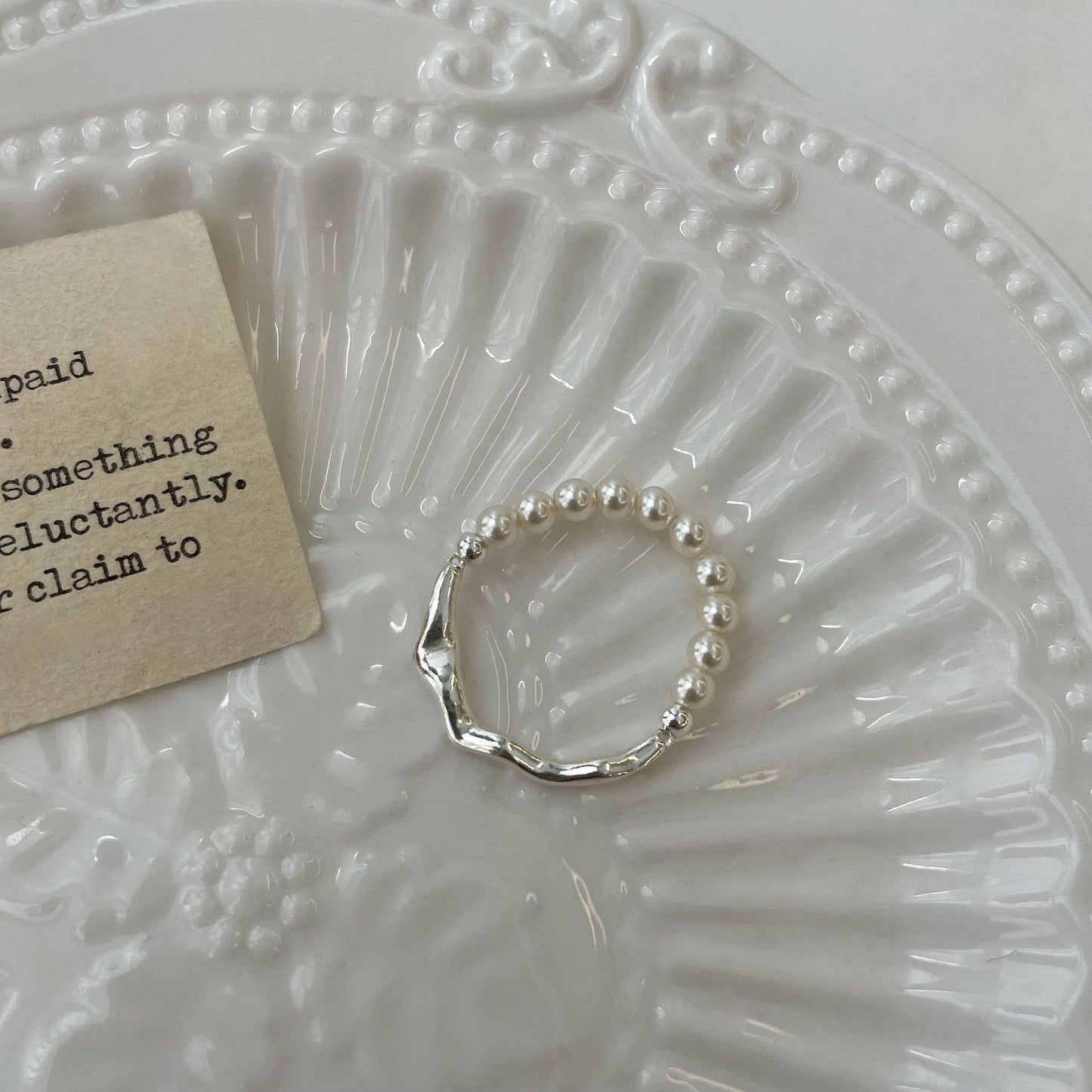 Sterling Sier Pearl Elastic Simple Gentle Rings