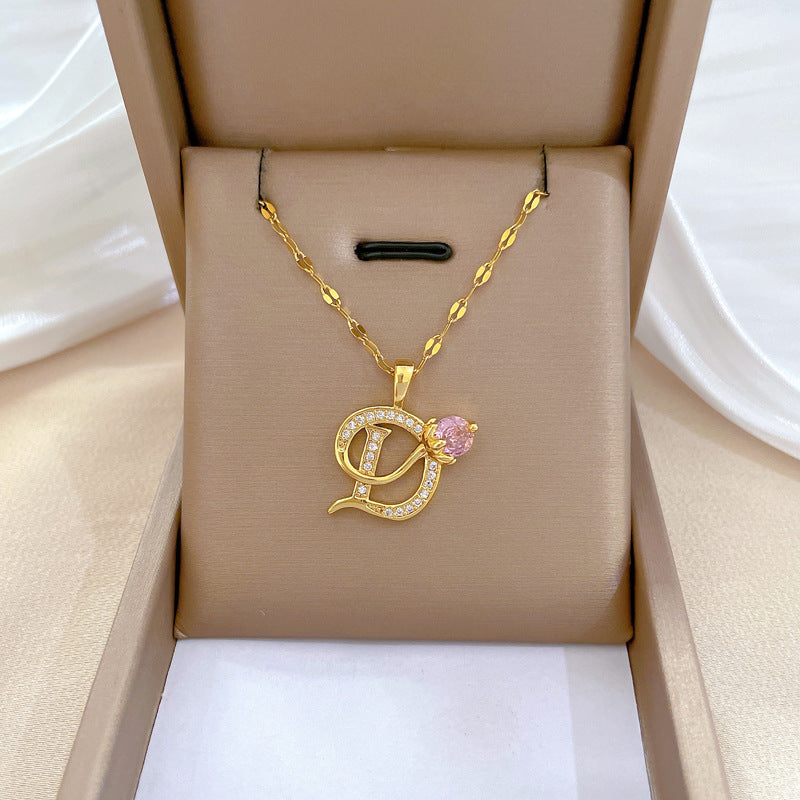 Steel Light Luxury Full Diamond Design Temperament Necklaces