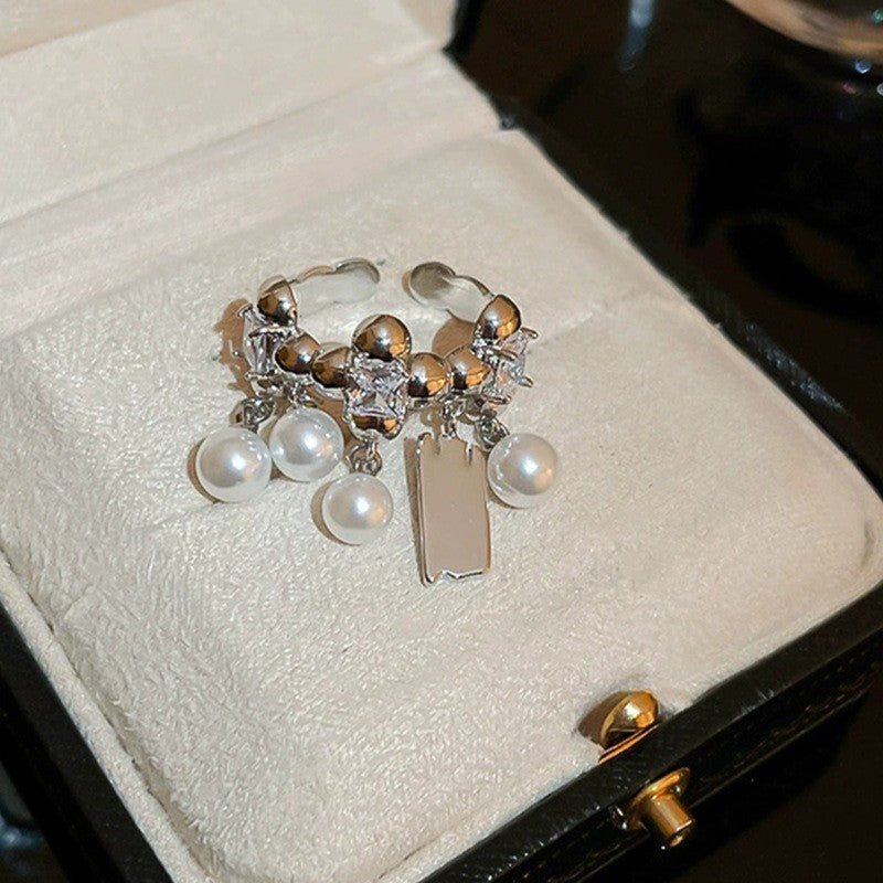 Electroplated Freshwater Pearl Zircon Stitching Butterfly Exquisite Rings