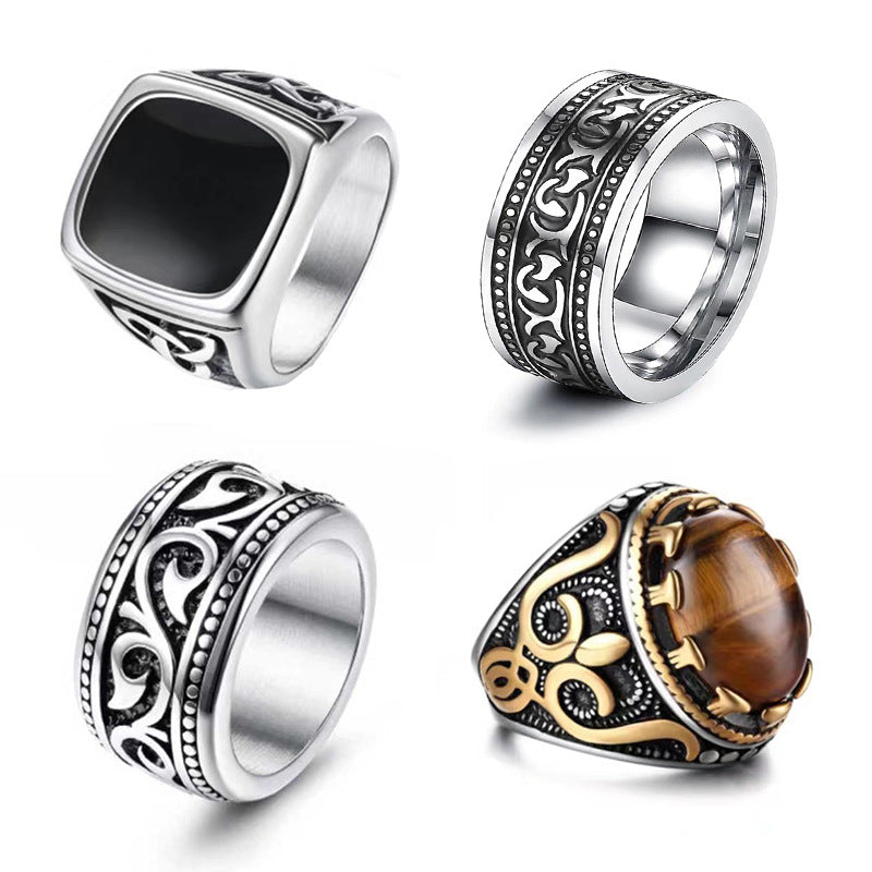 Men's Titanium Steel Tigereye Fashion Domineering Retro Wild Rings