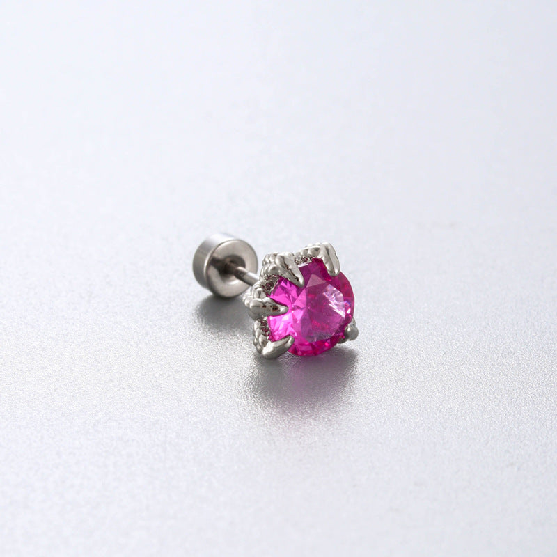 Sea Blue Zircon Couple Ear Bone Pin Titanium Earrings