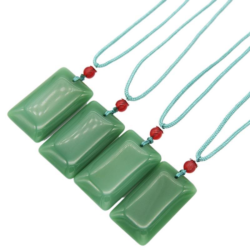 Women's & Men's Emerald Lucky Imitation White Jade Square Pendants