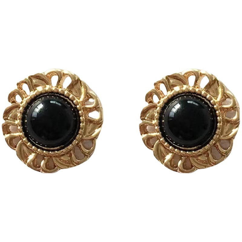 Petite Lace Edge Black Tigereye Classic Style Earrings