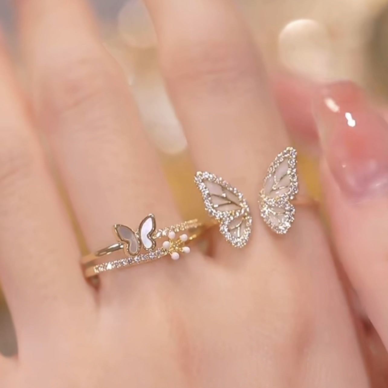 Open Cute Refreshing Butterfly Shell Small Rings