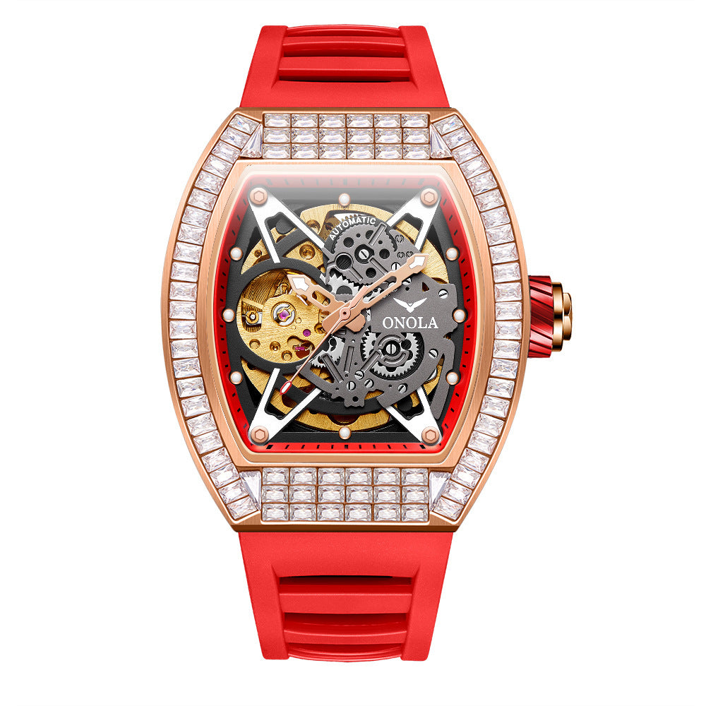 Men's Fashion Square Diamond Live Broadcast Hollow Automatic Mechanical Watches