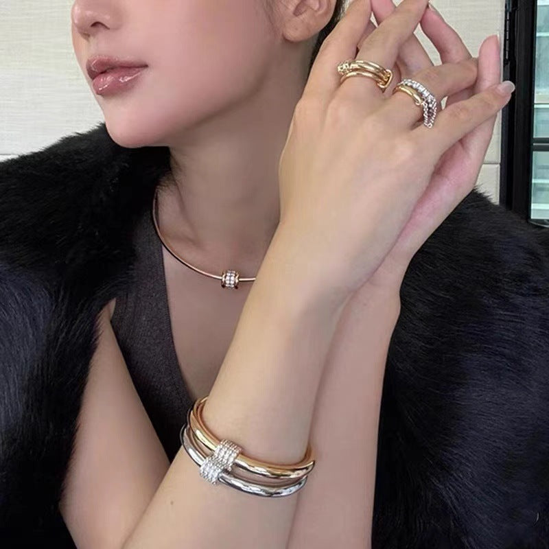 Women's Luxury Double Chain Color Matching Twin Simple Rings