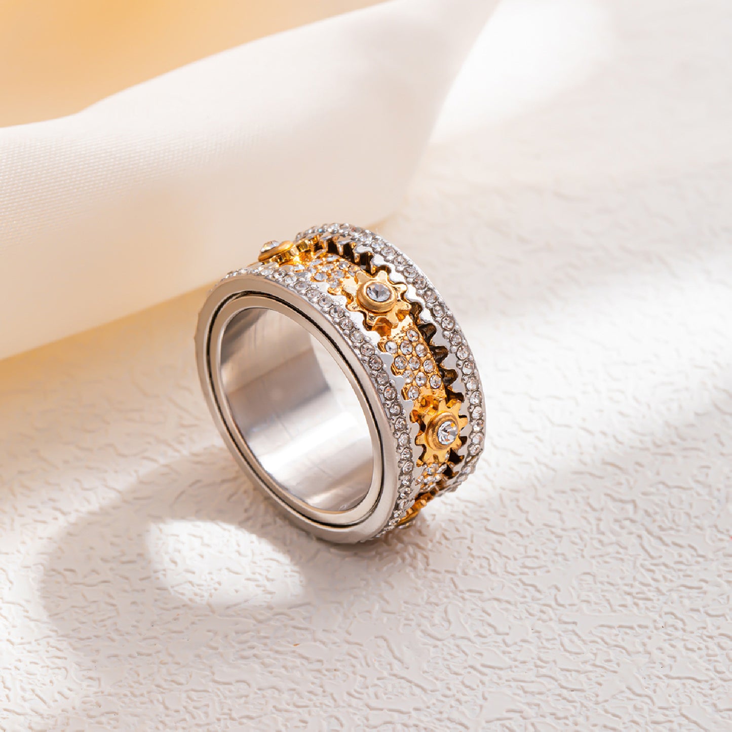 Diamond Starry Gear Can Rotatable Couple Rings