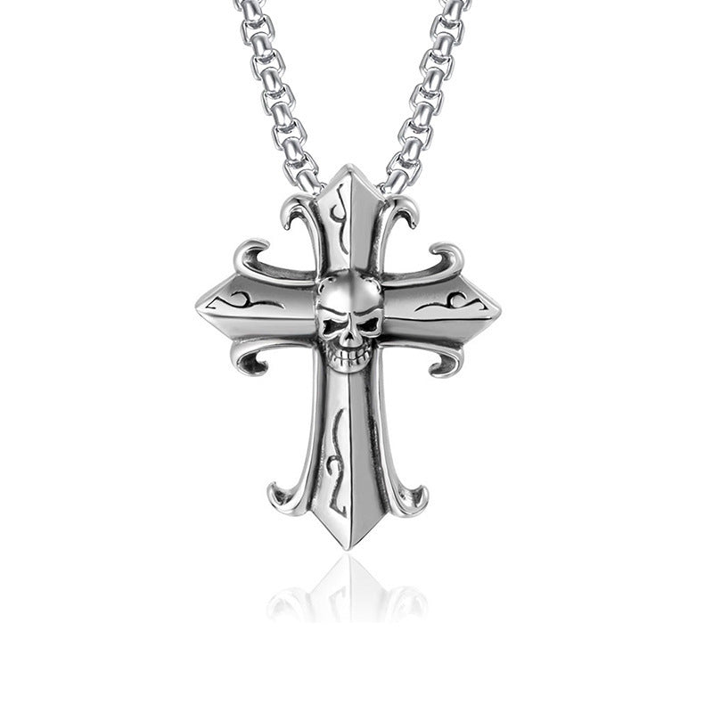 Men's Vintage Cross Ghost Head Titanium Fashion Necklaces