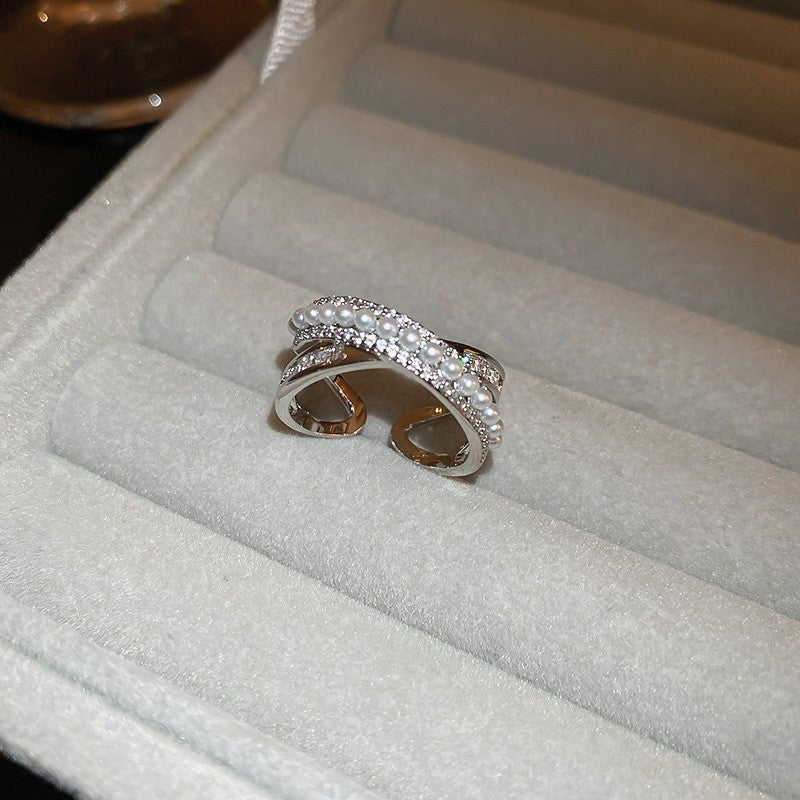 Electroplated Freshwater Pearl Zircon Stitching Butterfly Exquisite Rings