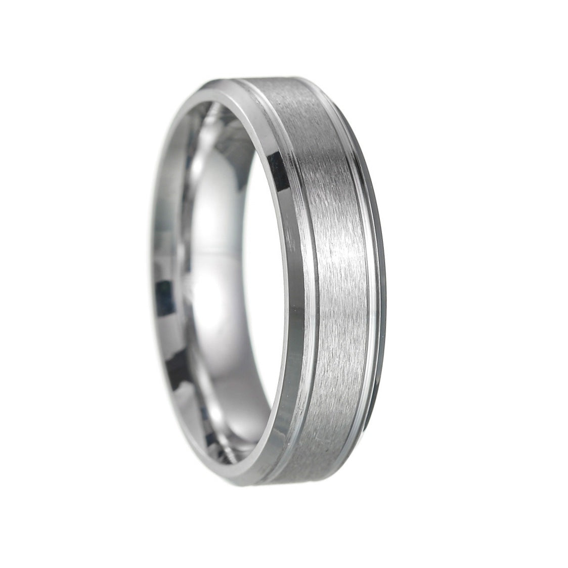 Men's Stainless Steel Wide Matte Double Beveled Rings