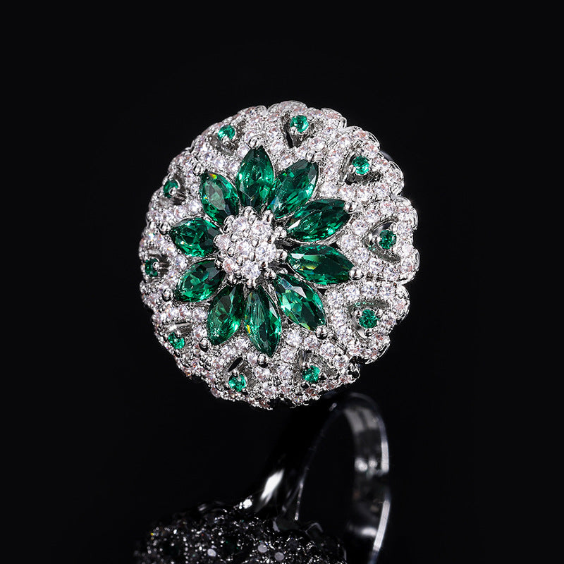 Exquisite Green Tourmaline Full Diamond Red Rings