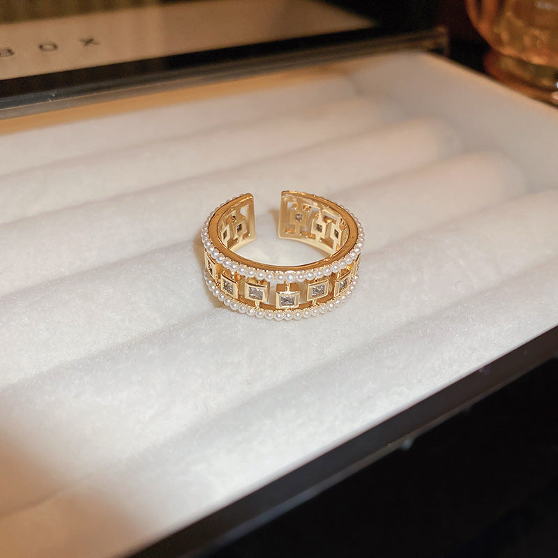 Pearl Zircon Letter Open Special Interest Light Rings