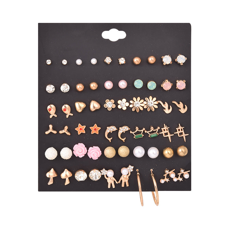 Women's Heart Flowers Pairs Earings Set Popular Rings