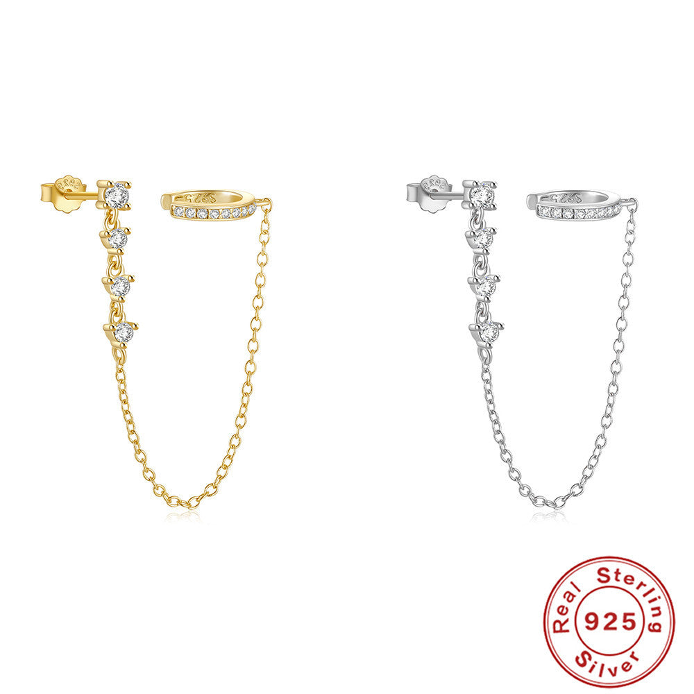 Sterling Sier Single Row Diamond Ear Earrings