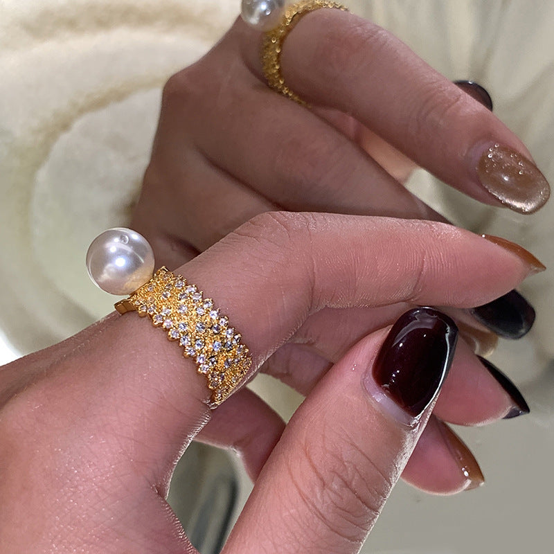 Women's Gray White Open-end Pearl Fashion Personality Rings