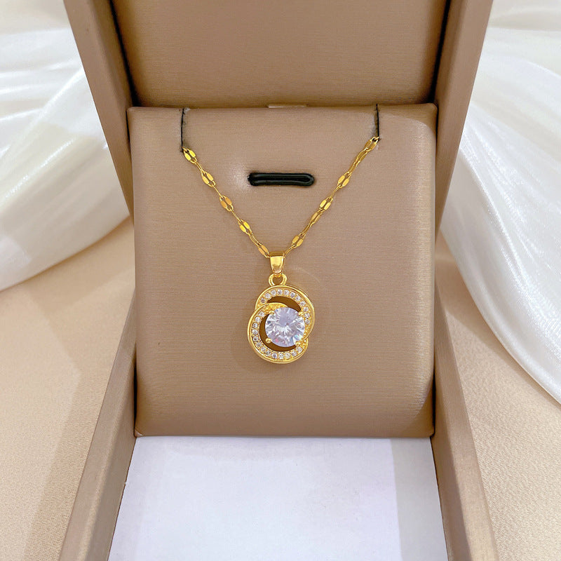 Steel Light Luxury Full Diamond Design Temperament Necklaces
