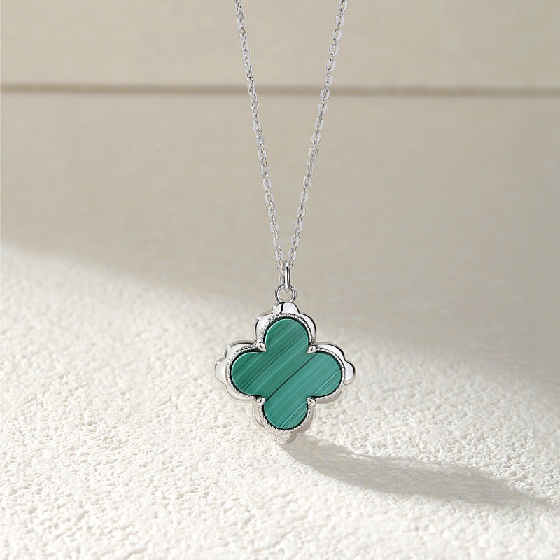 Clover Sterling Sier Lucky Peacock Emerald Necklaces