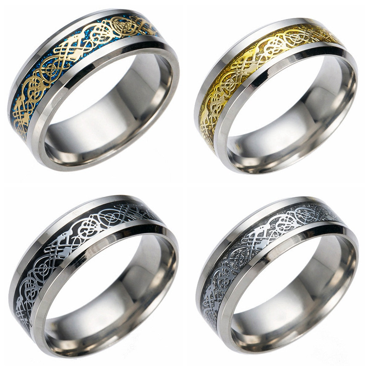 Ornament Dragon Pattern With Piece Stainless Rings