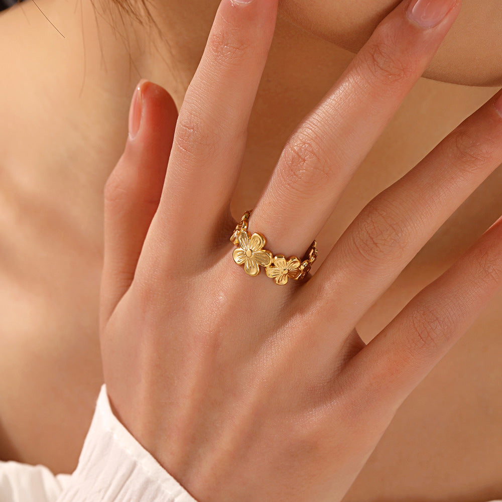 Women's Stainless Steel Flower Elegant Popular Style Rings