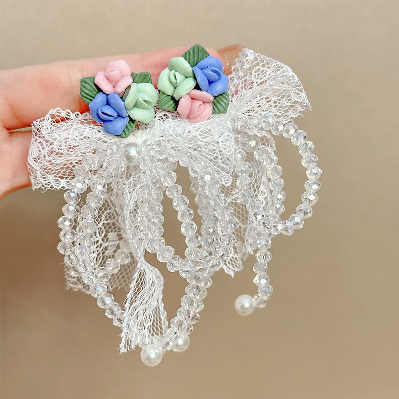 Women's Dopamine Beaded Flower Crystal Colored Glaze Earrings
