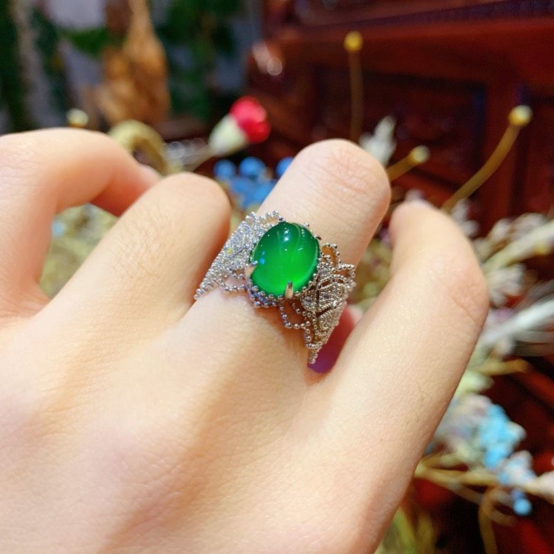 Sier Plated Lace Retro Imitation Chalcedony Rings
