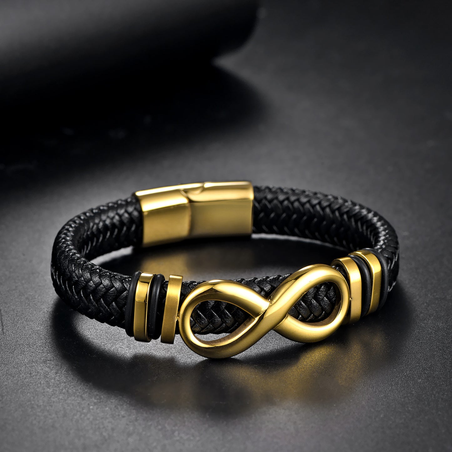 Men's Ornament Woven Leather String Stainless Steel Infinite Bracelets