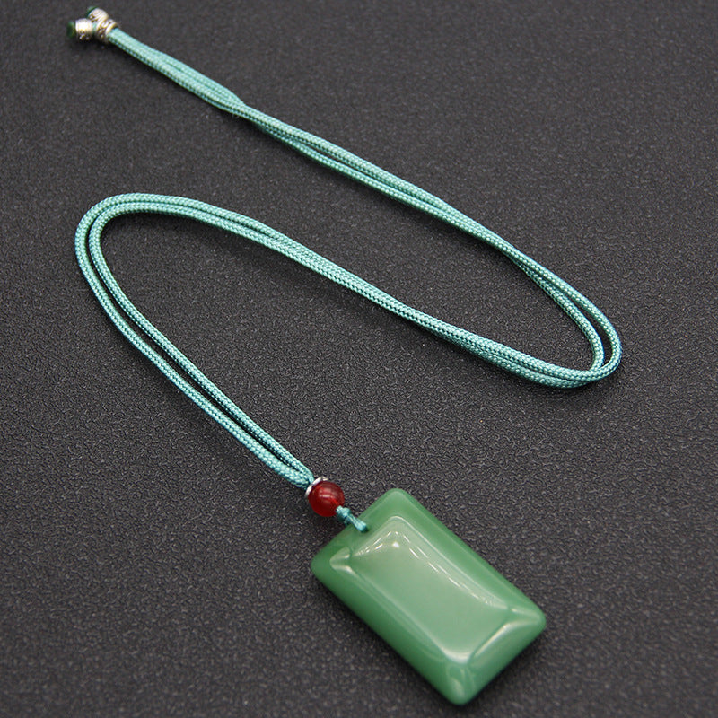 Women's & Men's Emerald Lucky Imitation White Jade Square Pendants