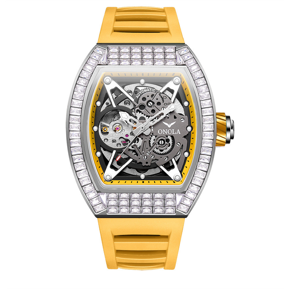 Men's Fashion Square Diamond Live Broadcast Hollow Automatic Mechanical Watches