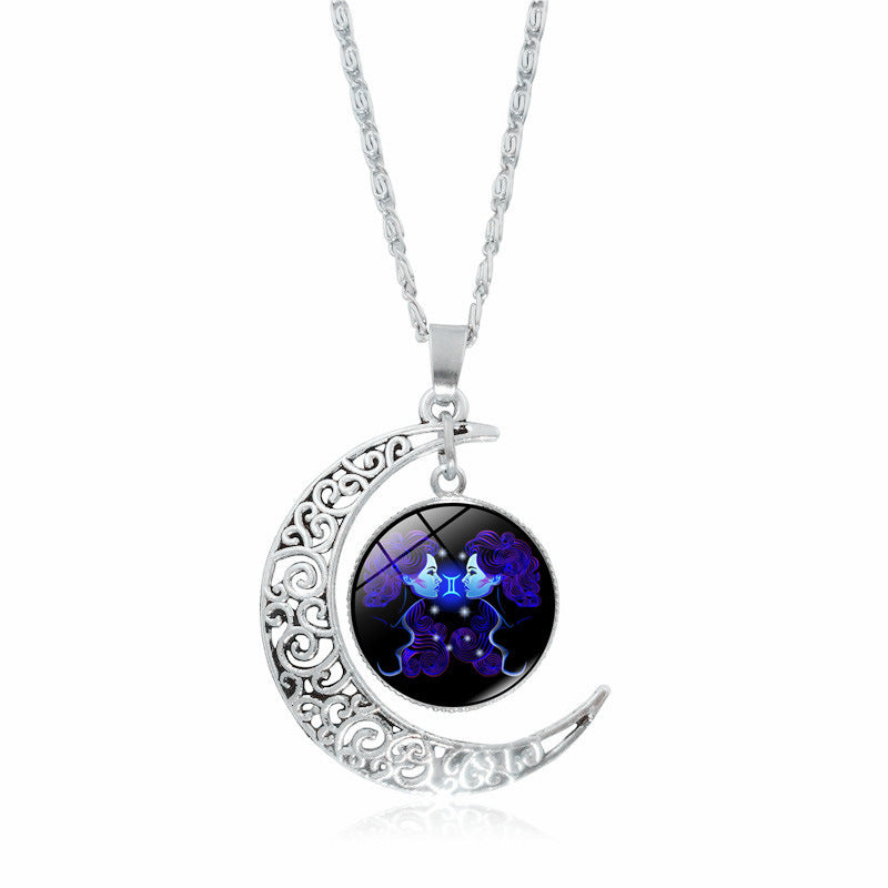 Constellation Zodiac Time Stone Moon Glass Necklaces