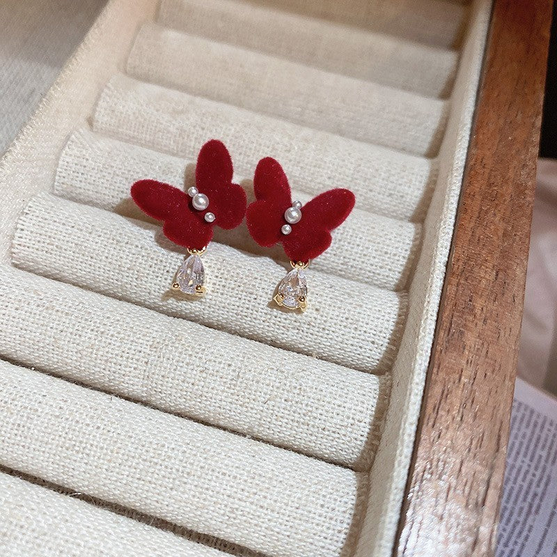 Sier Needle Drip Glazed Love Style Female Temperament Earrings