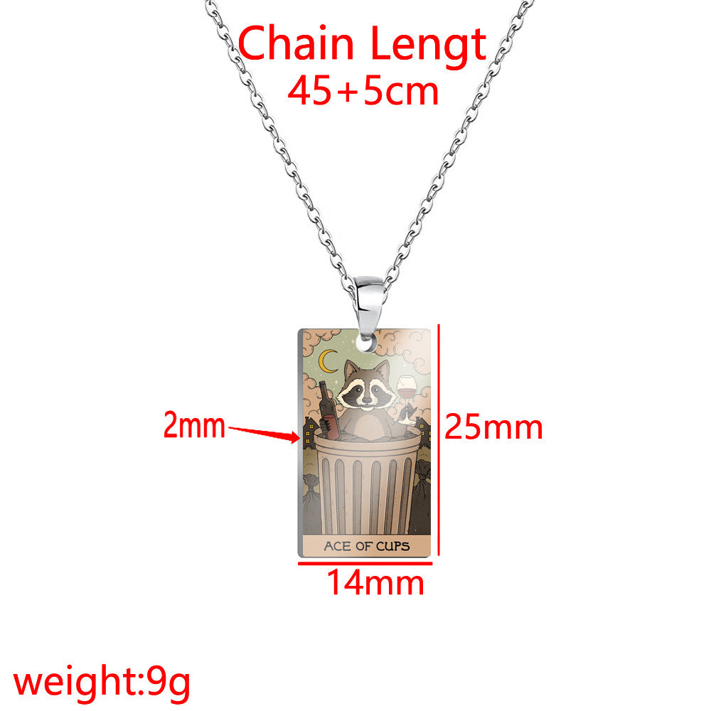 Retro Color Printing Raccoon Stainless Steel Pendants