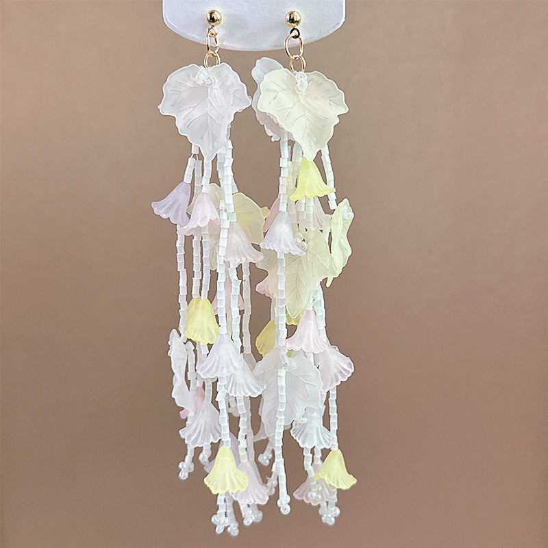 Women's Dopamine Beaded Flower Crystal Colored Glaze Earrings
