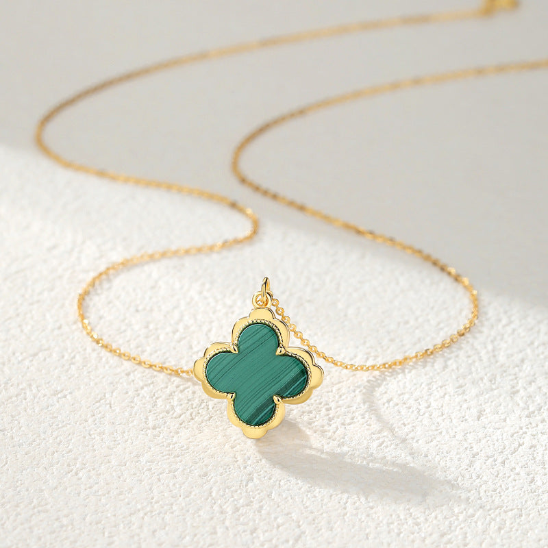 Clover Sterling Sier Lucky Peacock Emerald Necklaces