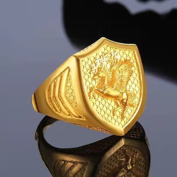 Men's Placer Gold Imitation Jade Around With Rings