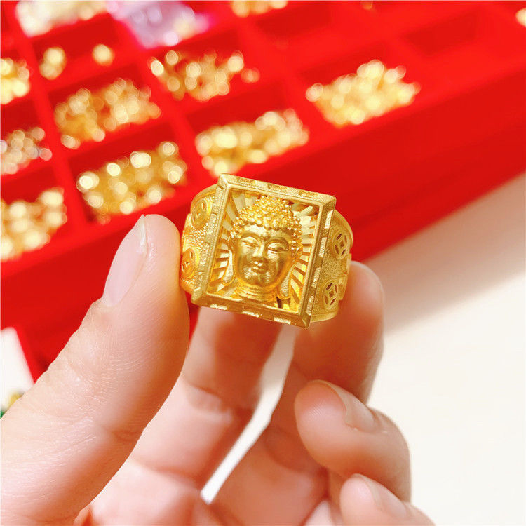 Men's Placer Gold Imitation Jade Around With Rings