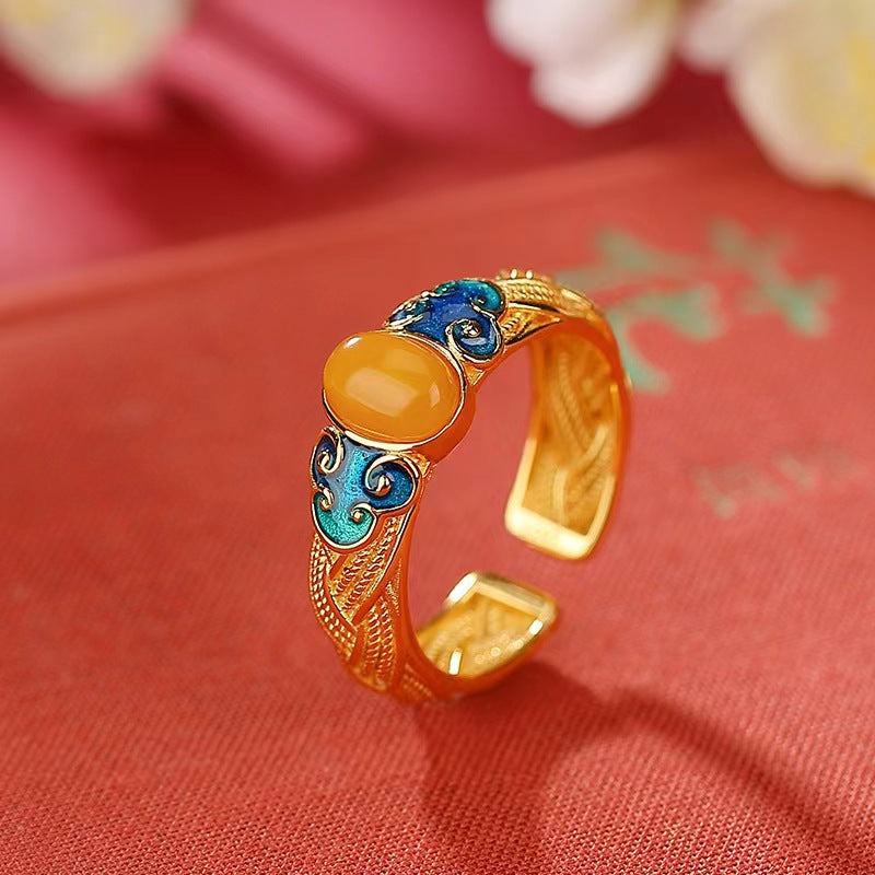 Women's & Men's Gold Vintage Ethnic Style Enamel National Rings
