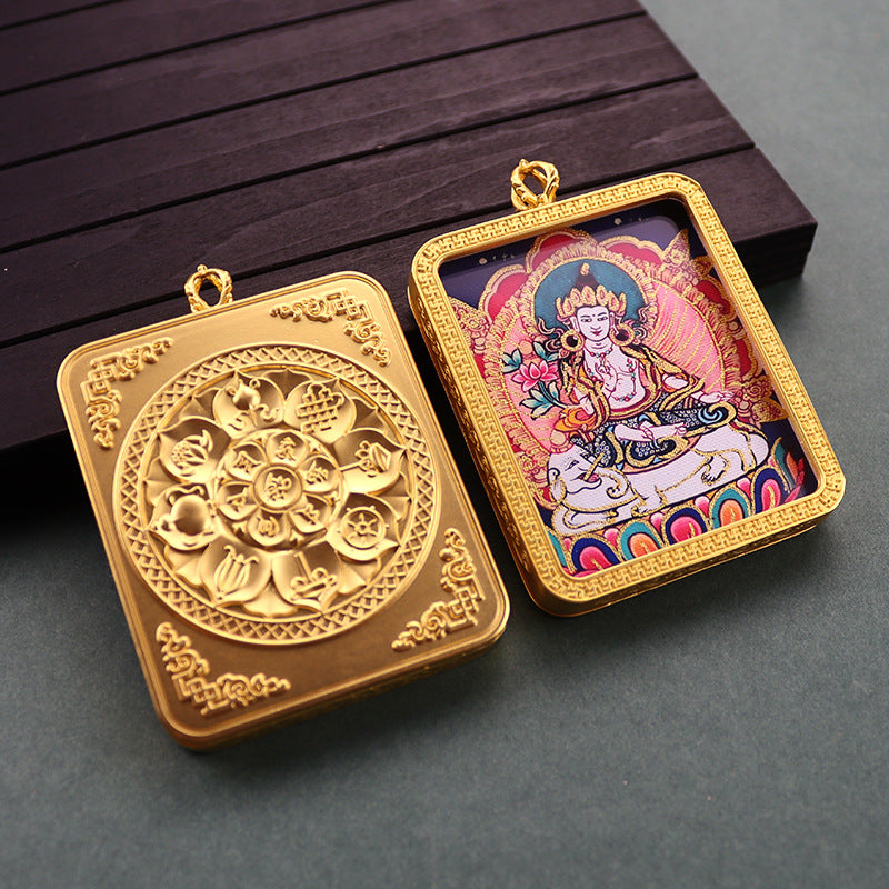 Gold Vajra Hand Painted Golden Outline Eight Patron Saints Pendants