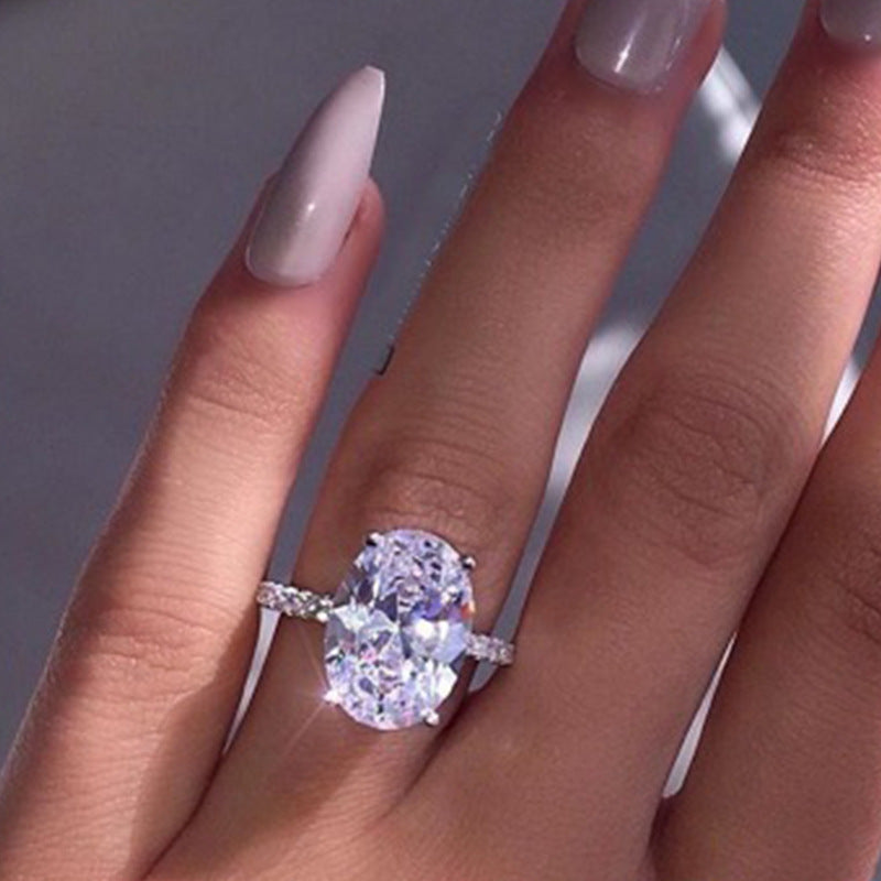 Big Oval White Gold Plated Zircon Rings