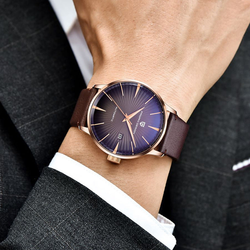 Men's Pin Buckle Spiral Watch Crown Transparent Mechanical Watches