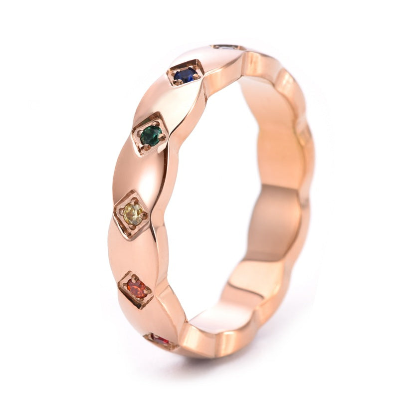 Korean Style Titanium Steel Couple Diamond Lattice Rings