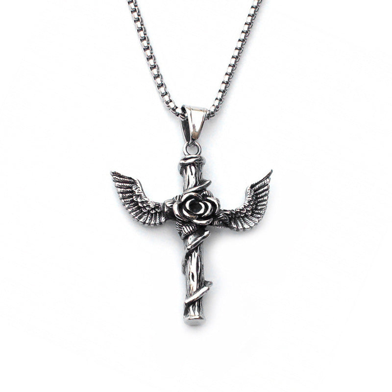 Men's Vintage Cross Ghost Head Titanium Fashion Necklaces