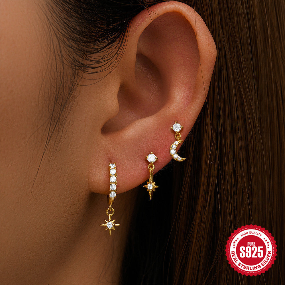 Sier Devil's Eye Eight Mang Star Earrings
