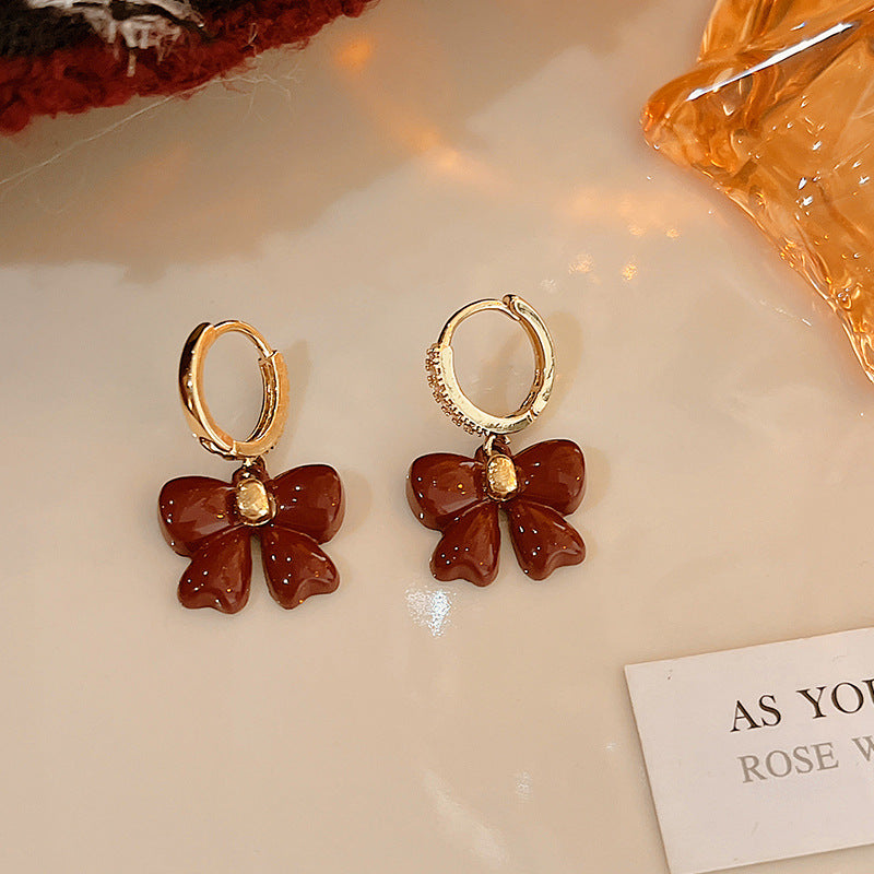 Sier Needle Drip Glazed Love Style Female Temperament Earrings