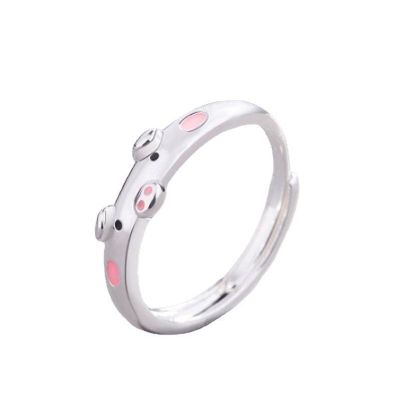 Sier Plated Couple Cute Pig Zodiac Animal Epoxy Rings