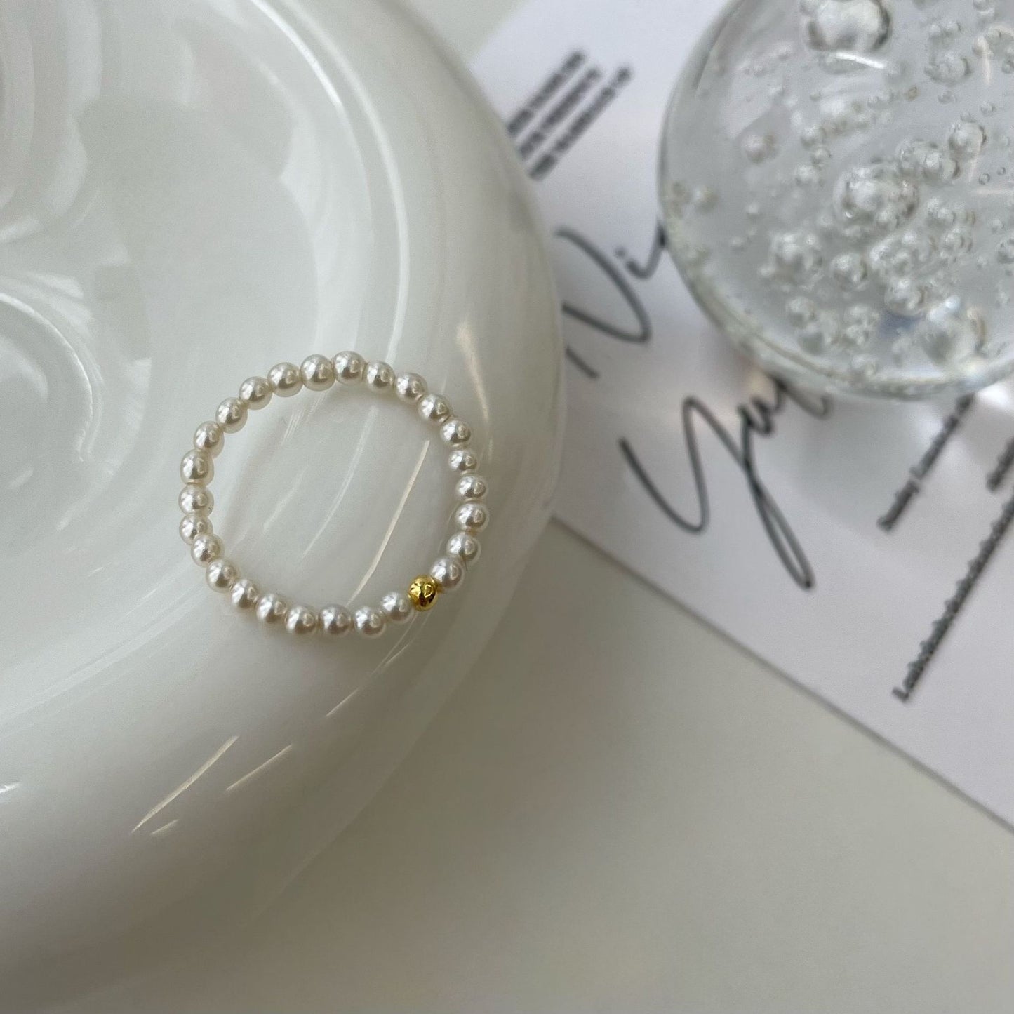 Sterling Sier Pearl Elastic Simple Gentle Rings