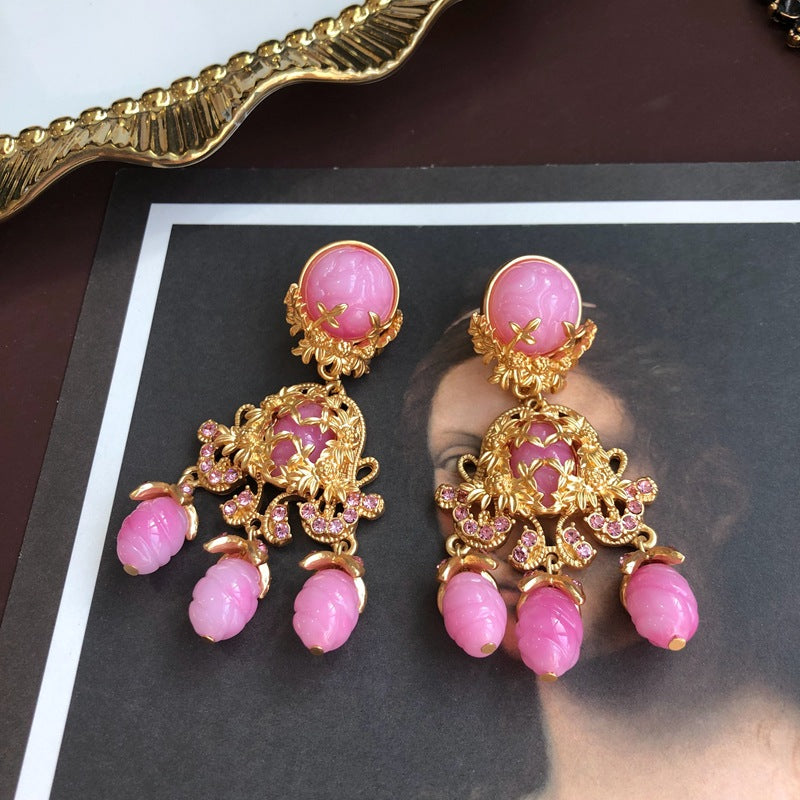 Pink Ear Clip Electroplated Real Gold Earrings