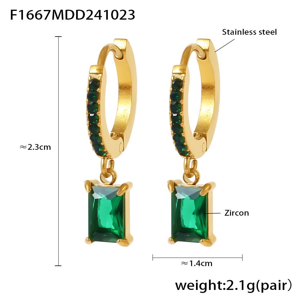 Light Luxury Square Zircon Stainless Steel Gold Plated Earrings